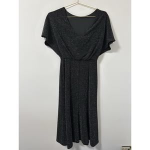 Donna Morgan‎ Midi Dress Metallic Sparkle Slit Cap Sleeve Witchy Goth 2 Stretch